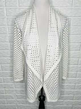 GRAYSE White Perforated Open Front Cardigan Jacket Size M